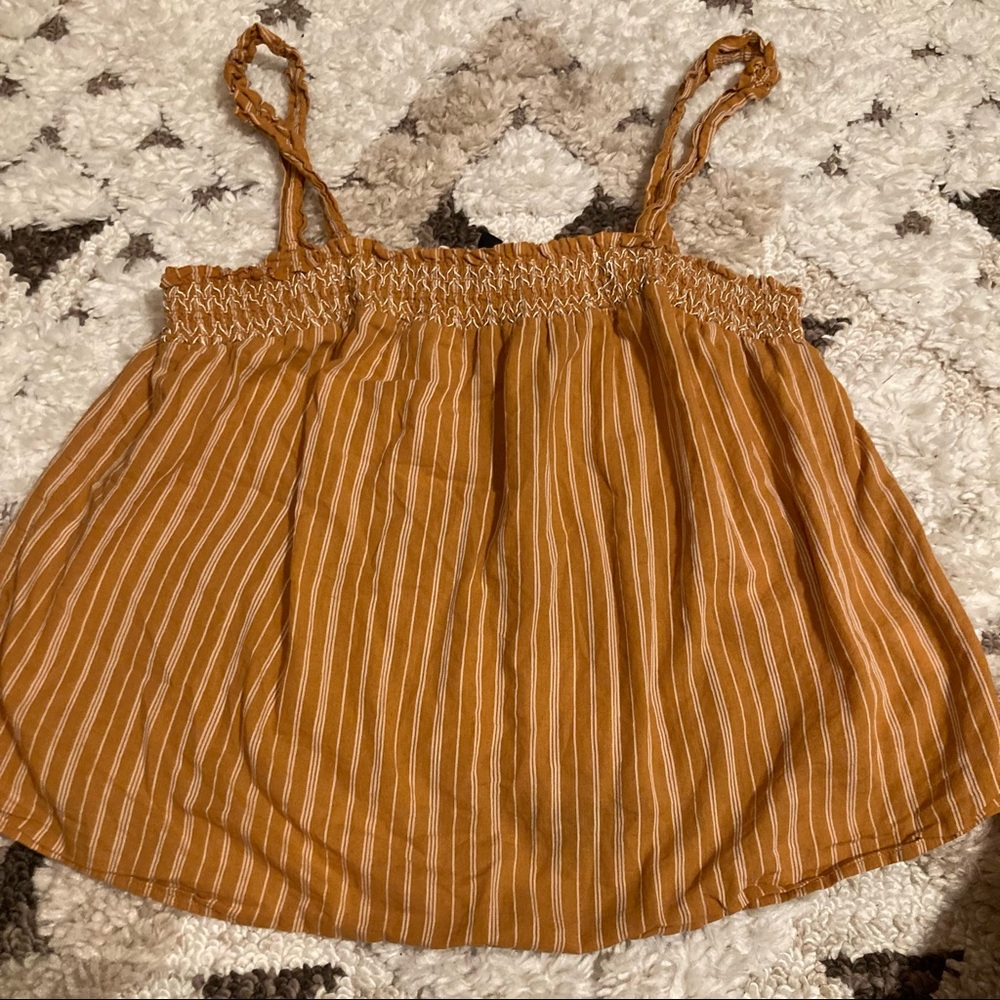 Banana Republic Striped Embroidered Smocked-Neck Tank